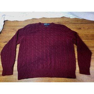Vtge Polo Ralph Lauren Size XL Burgandy 100% Cashmere Mens Sweater
